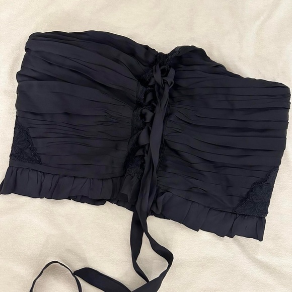 Free people Aurelia silky corset top - black lace up ribbon, floral embroidery - Picture 2 of 9